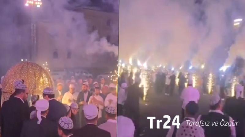 Menzil tarikatı liderinin torununa havai fişekli nişan töreni