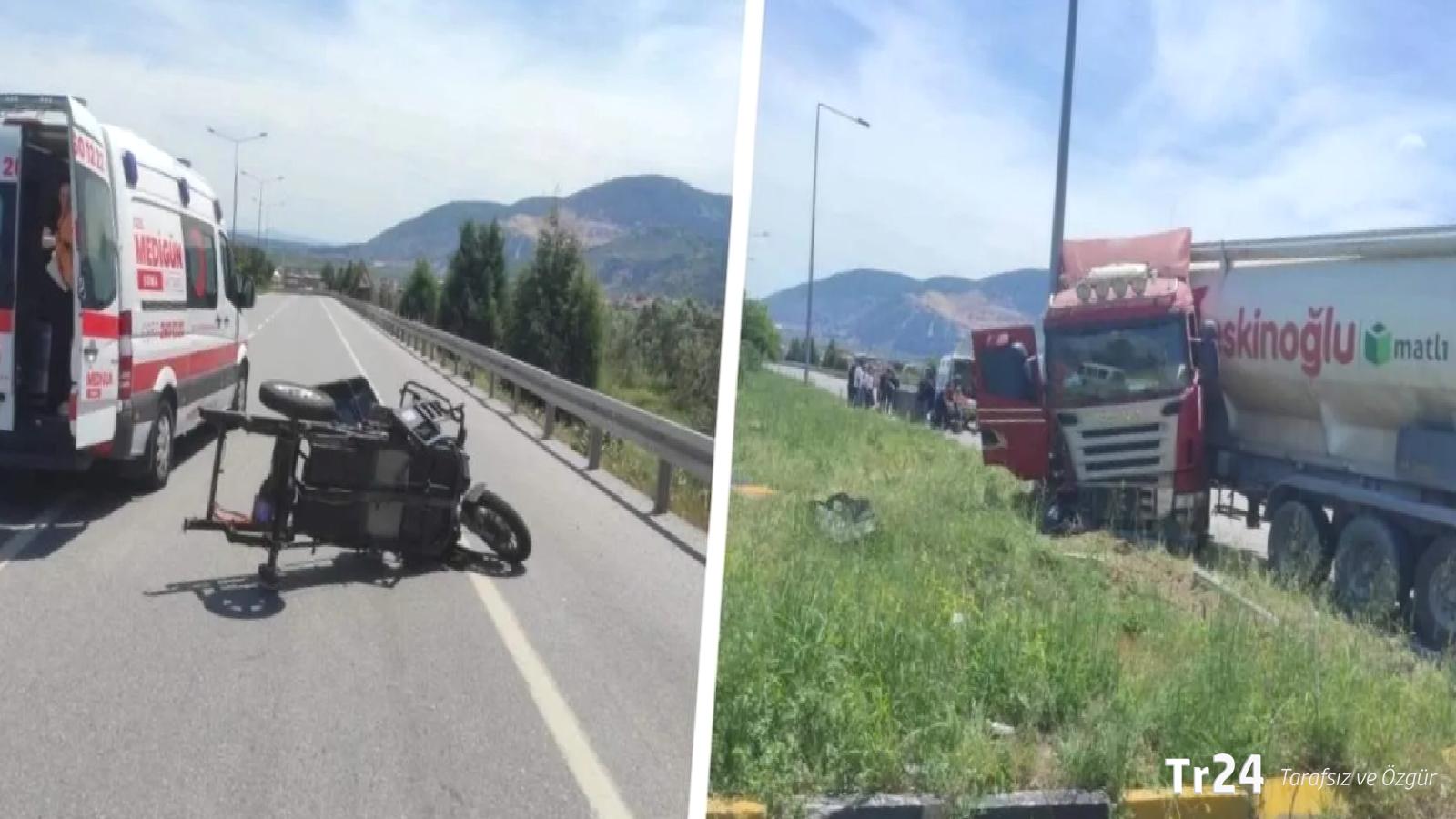 TIR ile motosikletin çarpıştı; 1 kiş öldü, 3 kişi yaralandı